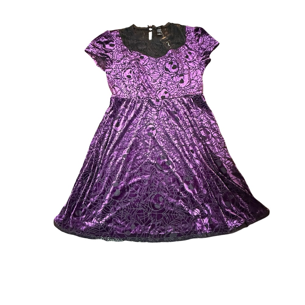 Disney Nightmare Before Christmas Kids LG Purple Burnout Velvet Lace Dress